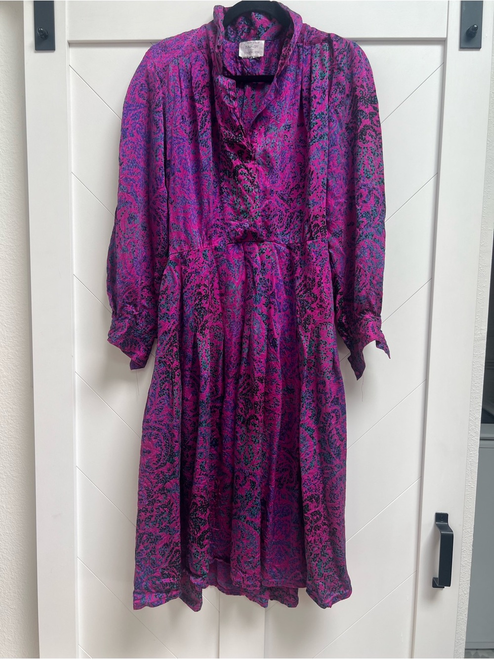 1980’s Vintage Fuchsia Paisley Long-Sleeve Dress